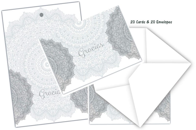 Elcer 20 Tarjetas de Agradecimiento Thank You cards Notes in Spanish Gracias Cards for Wedding, Baby Shower,Anniversary, Bridal Shower - Mandala Gracias Cards in Spanish EspaÃ±ol with envelopes - Image 2
